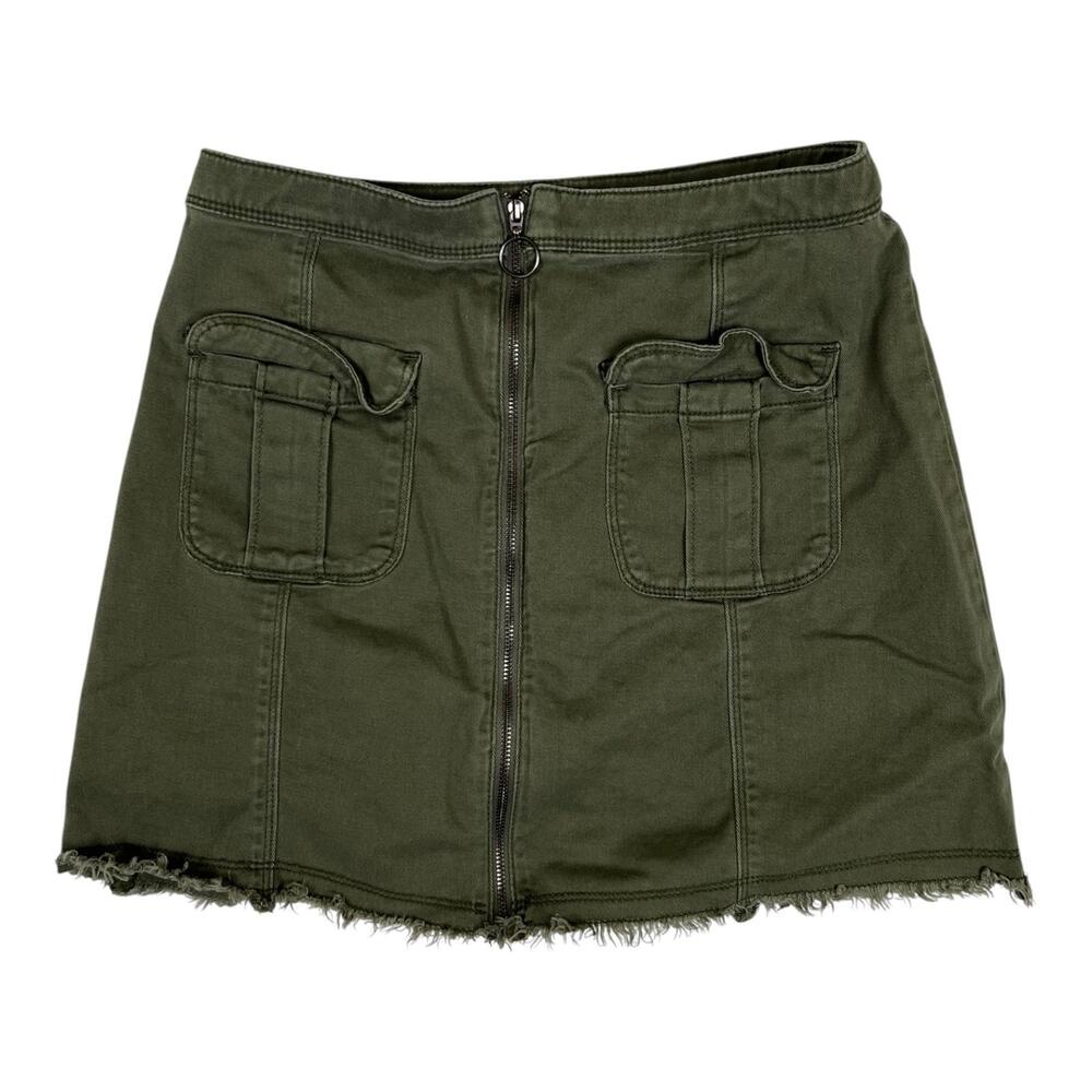 Hollister Skirt Juniors 3 Green Cargo Mini Zip Front Pockets Raw Hem Casual Y2K
